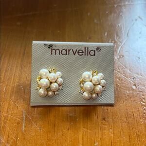 Marvella Pearl and Gold Cluster Earrings